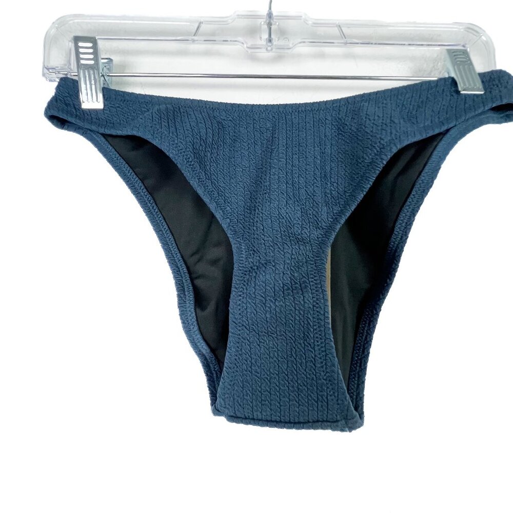 NWT J. Crew Textured Curved Waist Cheeky Bikini Bottom Navy Size Large L NEW
